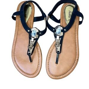 Victoria K sandals women's flip flop back elastic heel jeweled rhinestones black